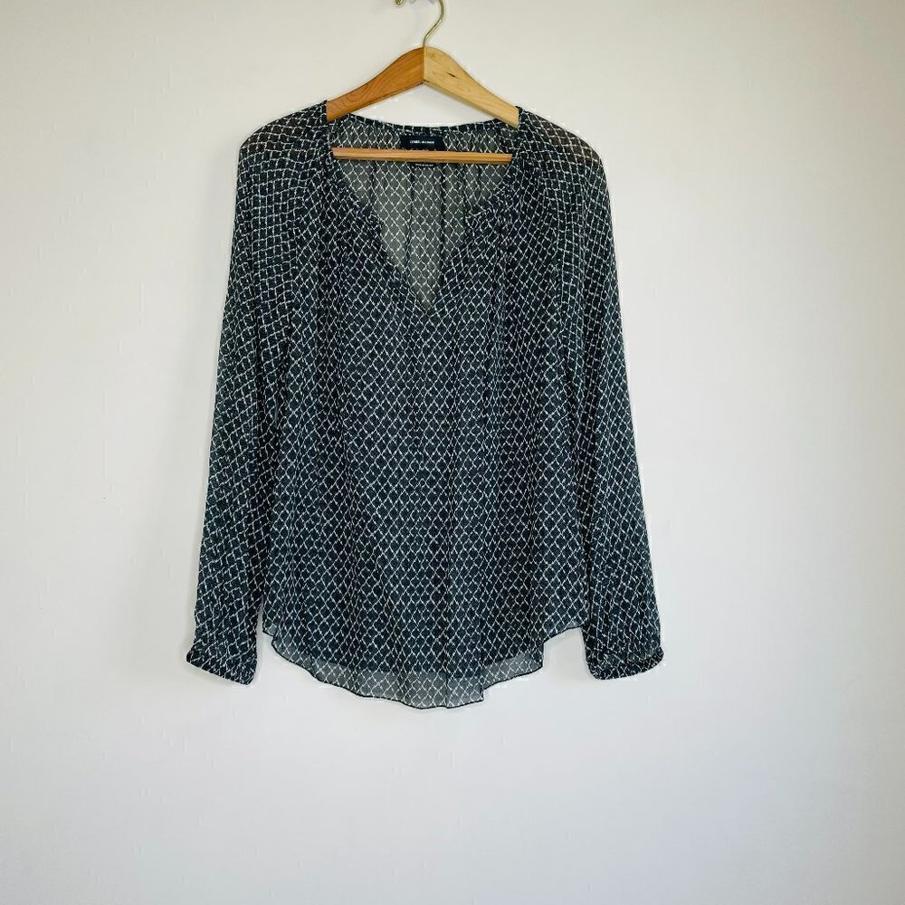 Isabel Marant Silk Printed Blouse - Geometric Grey & Off-White
